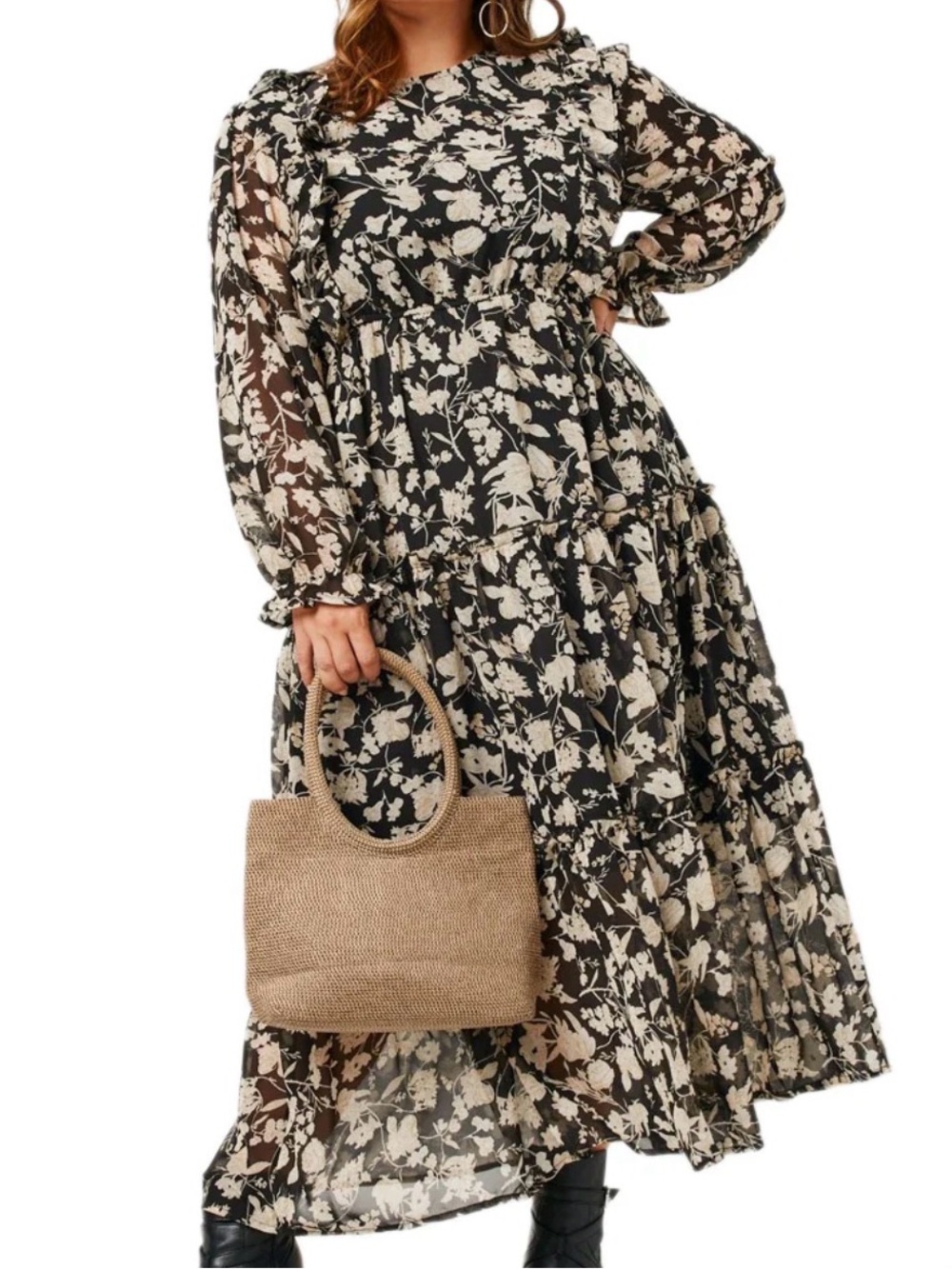 Hayden Los Angeles Boutique Botanical Print Chiffon Ruffled Maxi Dress Size 3XL